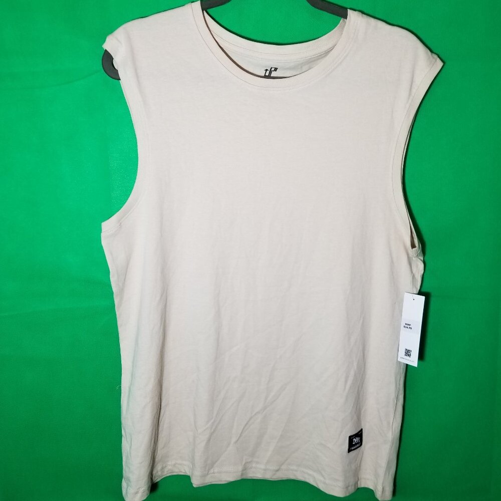 Upstanders Legend Men Small Muscle Shirt NYC Cotton‎ Comfy Beige Beach Gym NWT
